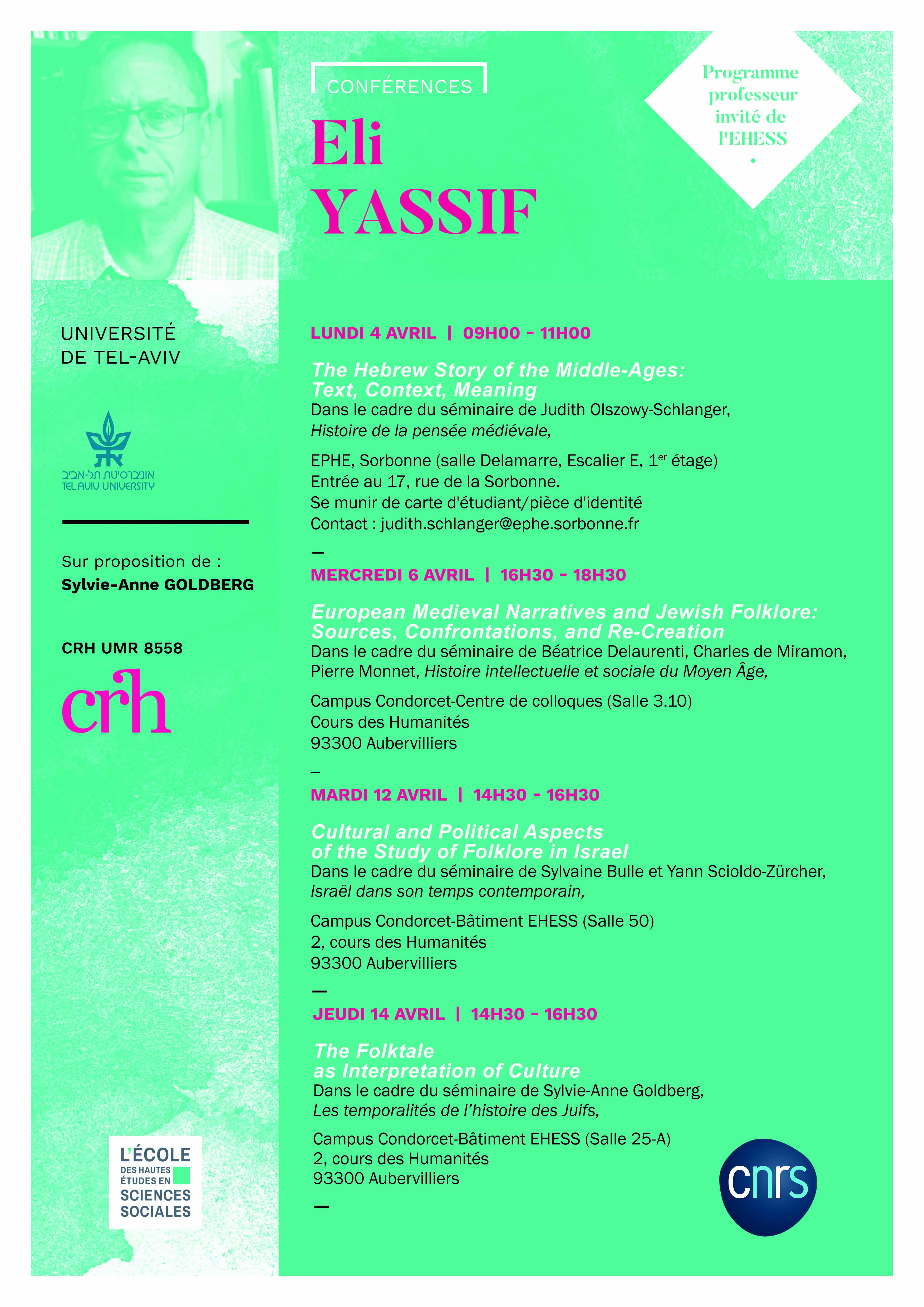 Conférences d'Eli Yassif (Tel Aviv University)