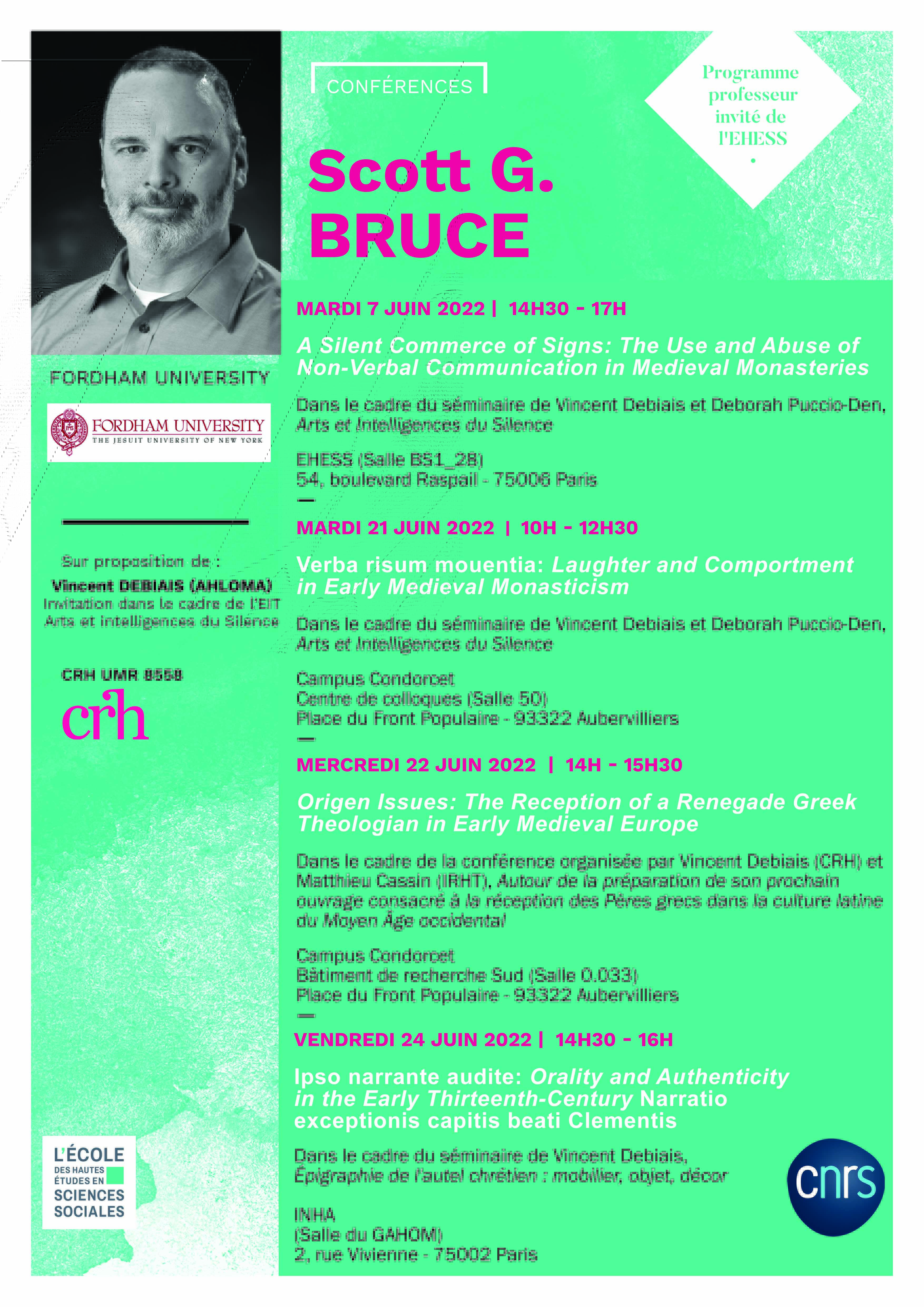 Conférences de Scott G. Bruce (Fordham University)